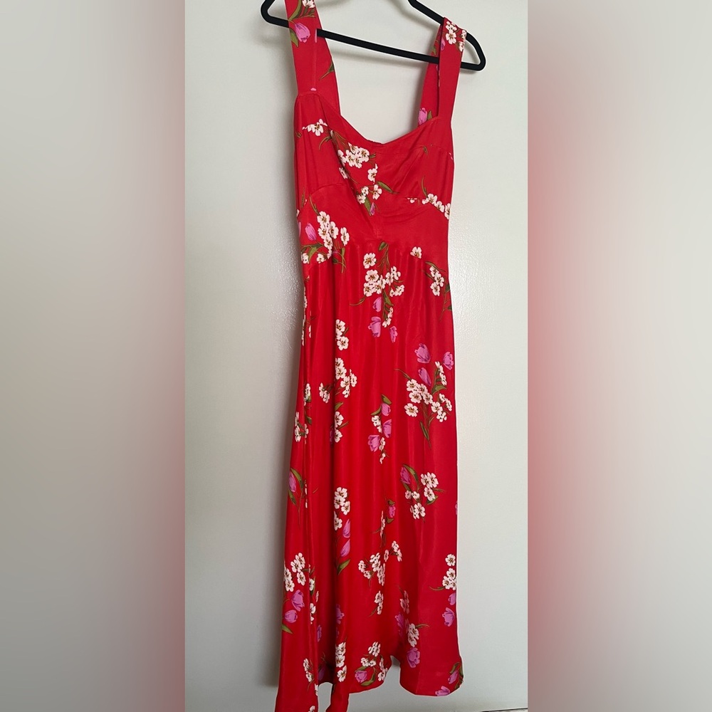 Beautiful Flowy Floral Red MAEVE Dress- Garden Party, size Small